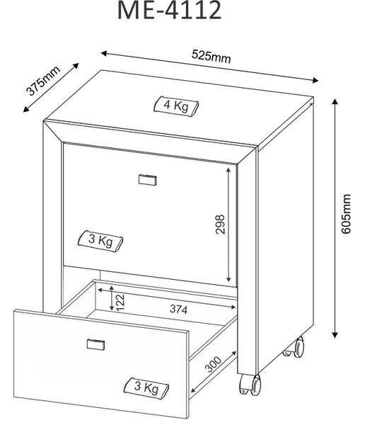 Imagem de Gaveteiro 2 Gavetas Pasta Suspensa para Escritório ME4112 Branco - Tecnomobili