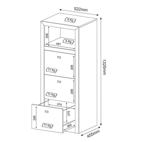 Imagem de Gaveteiro 3 Gavetas 52,2x132,5x44,5 cm Rústico Tecnomobili