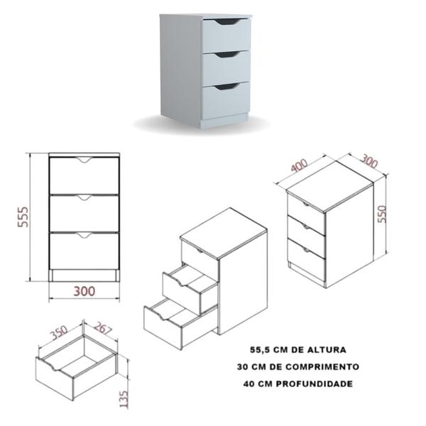 Imagem de Gaveteiro 3 Gavetas apoio aparador Escritório Quarto Sala acessório organizador documentos home office