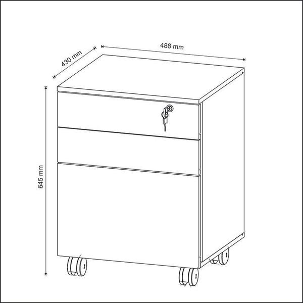 Imagem de Gaveteiro 3 Gavetas Com Chave 48,8x64,5x43 cm Nogal