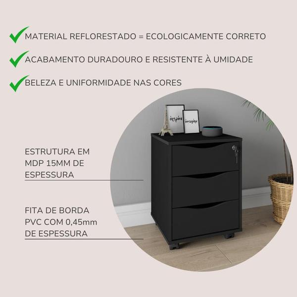 Imagem de Gaveteiro 3 Gavetas com Chave Face Home Office