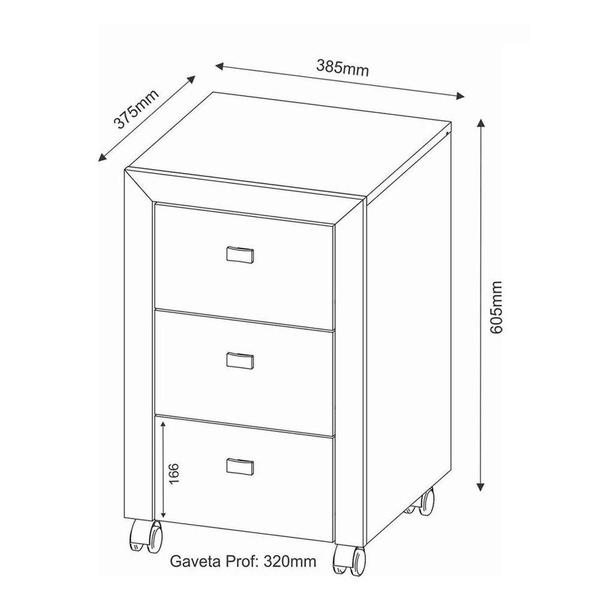 Imagem de Gaveteiro 3 Gavetas Com Rodízios Me4108 Rústico