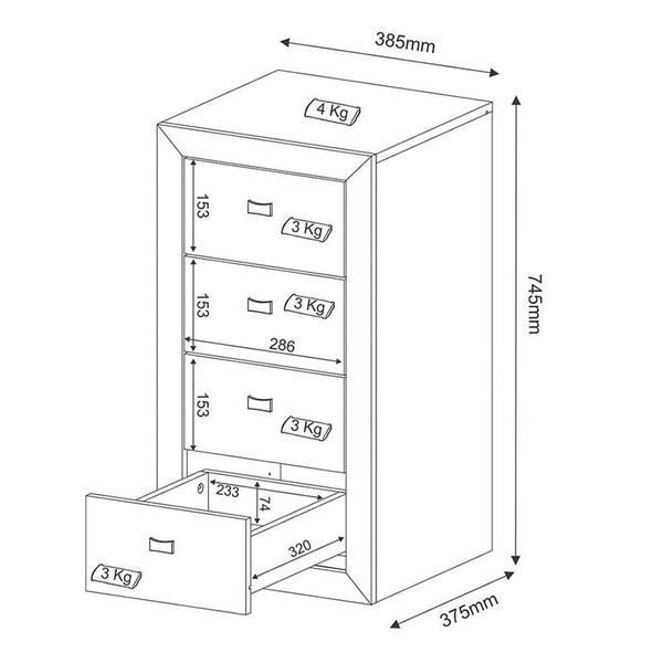 Imagem de Gaveteiro 4 Gavetas 38,5x74,5x37,5 cm Amêndoa Tecnomobili