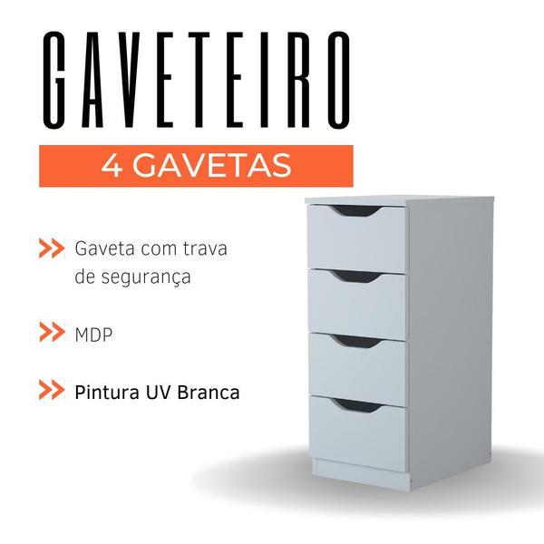 Imagem de Gaveteiro 4 Gavetas apoio aparador Escritório Quarto Sala acessório organizador documentos home office