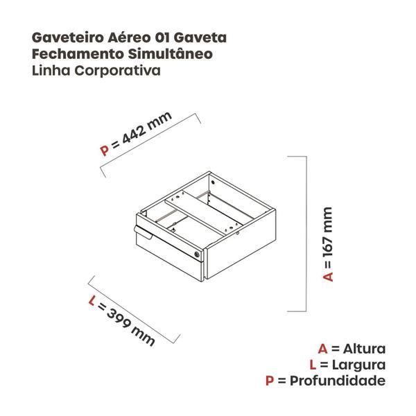 Imagem de Gaveteiro Aéreo 01 Gaveta Corporativa Cinza/Preto