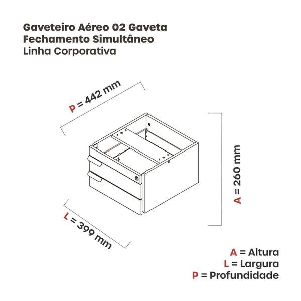 Imagem de Gaveteiro Aéreo 02 Gavetas Corporativa