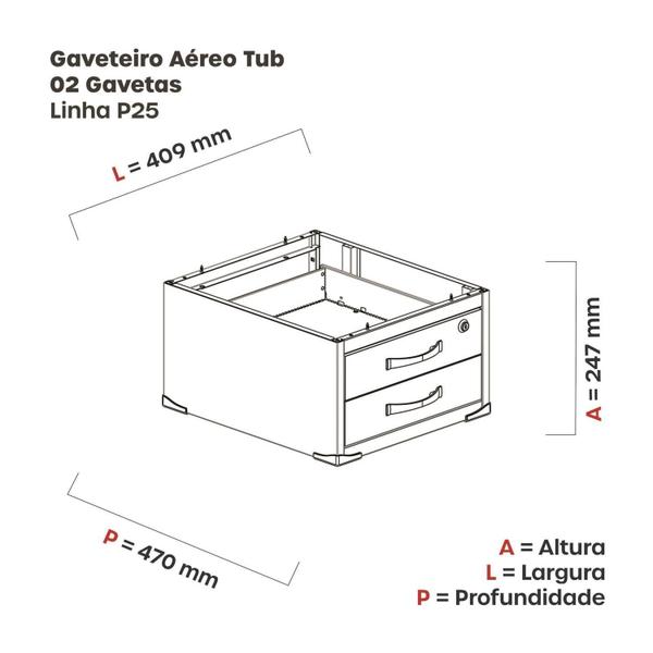 Imagem de Gaveteiro Aéreo 2 Gavetas em MDP/Aço