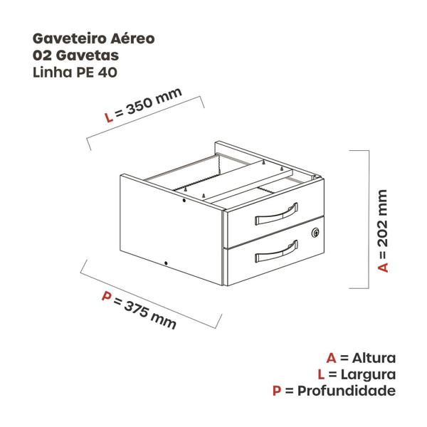 Imagem de Gaveteiro Aéreo para Escritório 2 Gavetas Pe40 Preto/Walnut