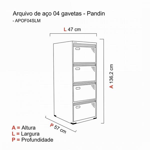 Imagem de Gaveteiro Arquivo em Aço 4 Gavetas OF04SLTCM