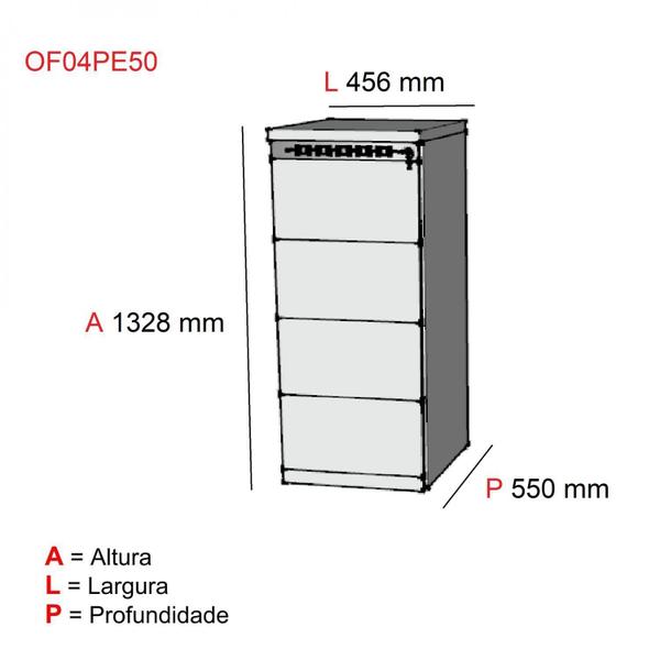 Imagem de Gaveteiro Arquivo para Escritório 4 Gavetas com Chave Pe50