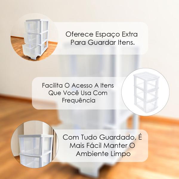 Imagem de Gaveteiro Chão Organizador 3 Gavetas Em Plástico Resistente