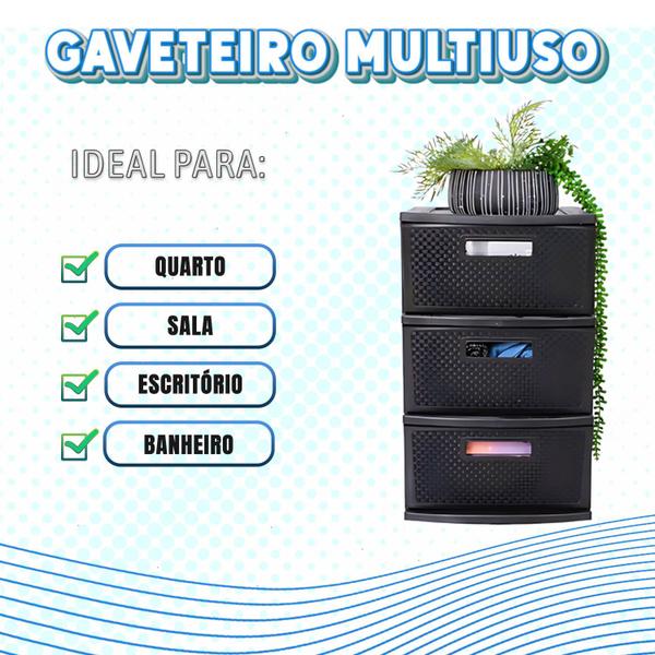 Imagem de Gaveteiro Chão Rattan 3 Gavetas Organizador De Espaço Modular Plástico