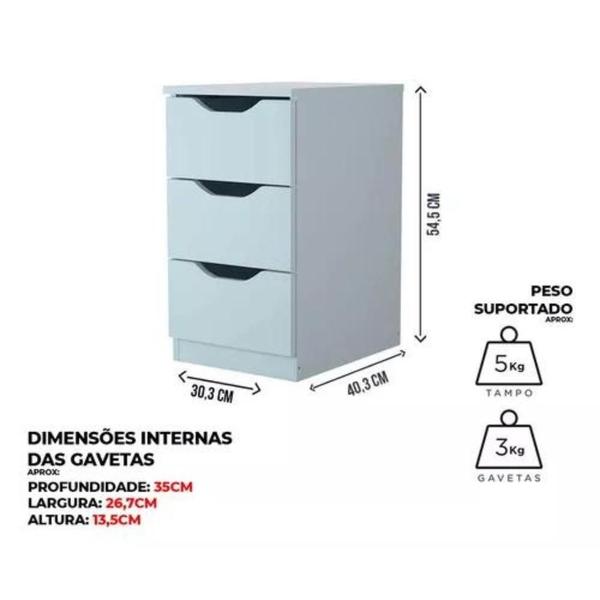 Imagem de Gaveteiro Com 3 Gavetas Branco - Multivisão