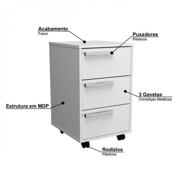 Imagem de Gaveteiro com 3 Gavetas e Rodízios B26 - Branco