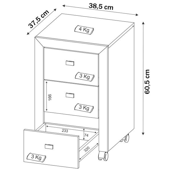 Imagem de Gaveteiro com Rodízios 3 Gavetas Preto Me4108 - Tecno Mobili
