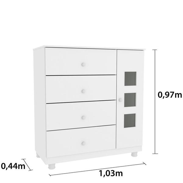 Imagem de Gaveteiro Cômoda Multiuso Mesa de Cabeceira Organizadora Ternura 4 Gavetas Quarto Branco Neve