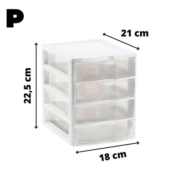 Imagem de Gaveteiro de Mesa em Plástico Transparente Organizador Com 4 Gavetas