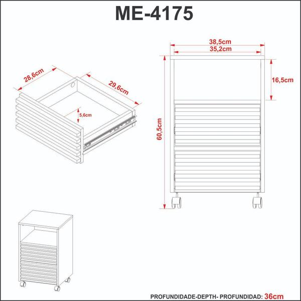 Imagem de Gaveteiro Escritório 2 Gavetas com Rodízios Tecnomobili Branco - ME4175