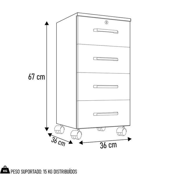 Imagem de Gaveteiro Escritório 4 Gavetas Com Rodízios Kit 2 Gávea Branco Trama