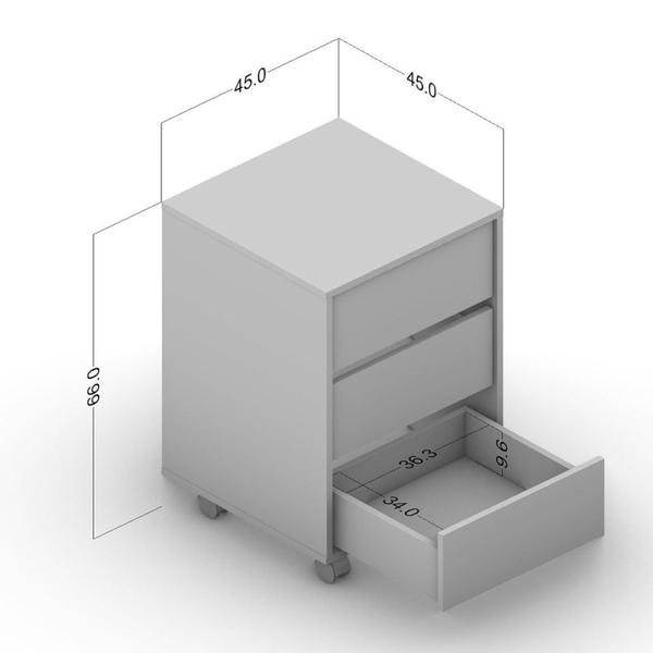 Imagem de Gaveteiro Mauá 450mm 3 Gavetas com Rodízios PoliComplementos