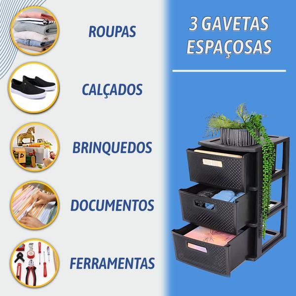 Imagem de Gaveteiro Modular 3 Gavetas Plástico Organizador Multiuso