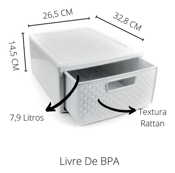 Imagem de Gaveteiro Modular Empilhável Rattan Branco 26,5x33x14,5Cm 254 Nitron