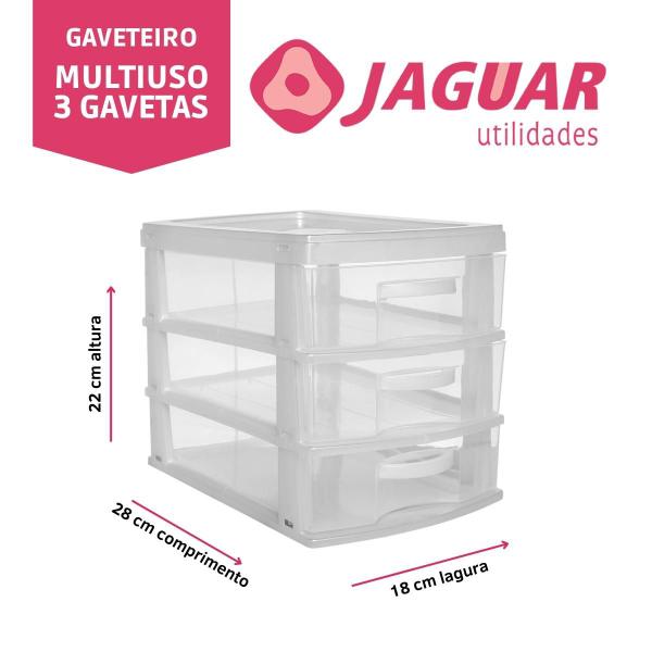 Imagem de Gaveteiro Multiuso Organizador Plástico 3 Gavetas Jaguar