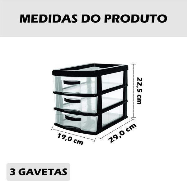 Imagem de Gaveteiro Organizador 3 Gavetas de Plástico Grande