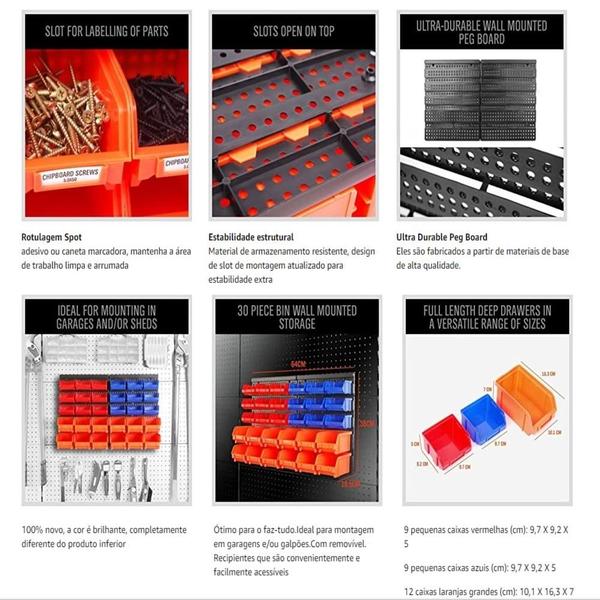 Imagem de Gaveteiro organizador de parede kit com 30 caixas para ferramentas