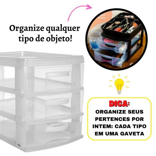 Imagem de Gaveteiro Organizador grande de Mesa em Plástico 3 Gavetas