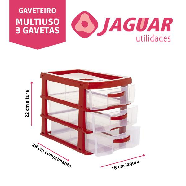 Imagem de Gaveteiro Plástico Organizador 3 Gavetas Vermelho Jaguar