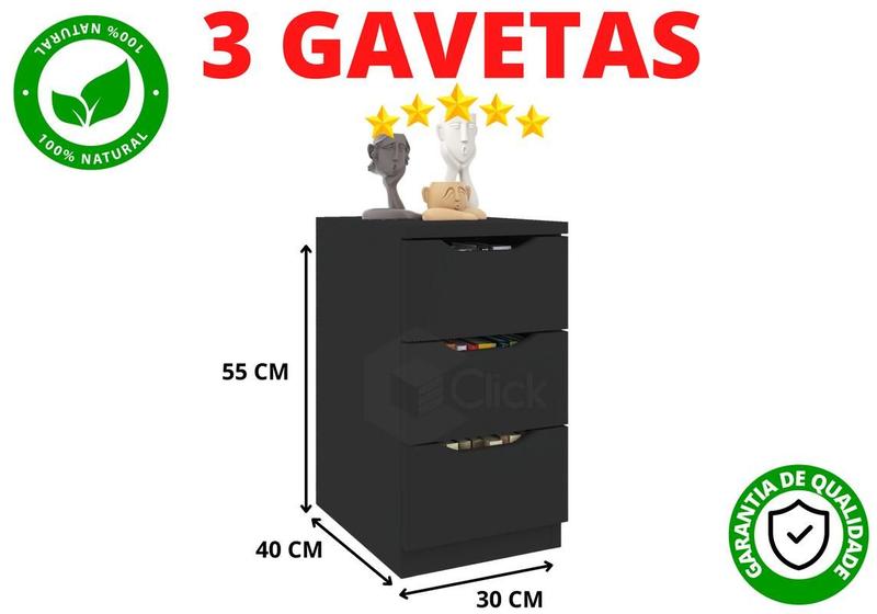 Imagem de Gaveteiro Preto 03 Gtvs Para Sala