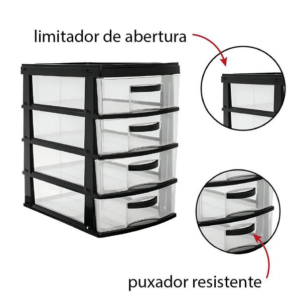 Imagem de Gaveteiro Preto Organizador Multiuso 4 Gavetas 2044 - Jaguar