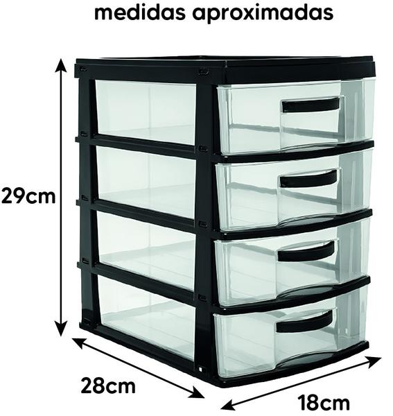 Imagem de Gaveteiro Preto Organizador Multiuso 4 Gavetas 2044 - Jaguar