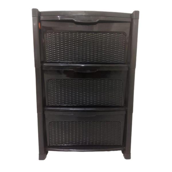 Imagem de Gaveteiro Rattan 3 Gavetas G Organizador Multiuso 38x45x70cm Ratan Plástico - Topplast