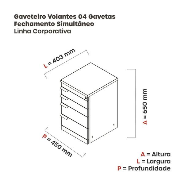 Imagem de Gaveteiro Volante 04 Gavetas Corporativa