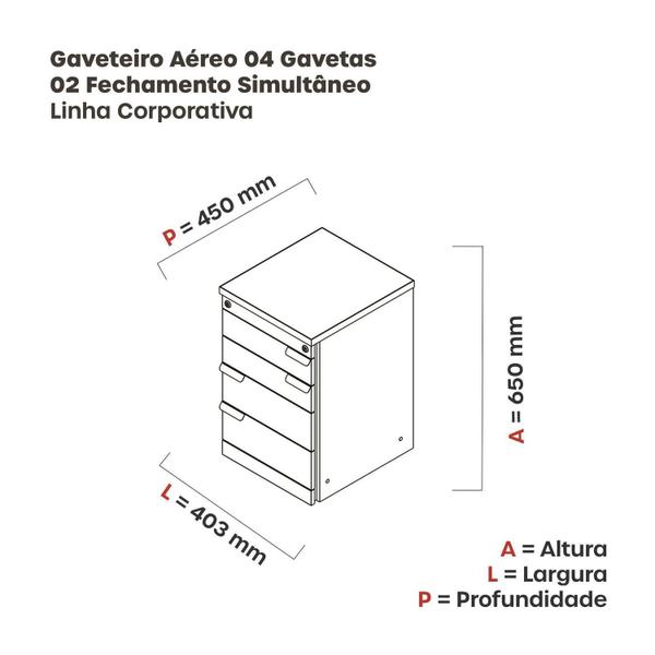 Imagem de Gaveteiro Volante 04 Gavetas Corporativa para 2 Pessoas