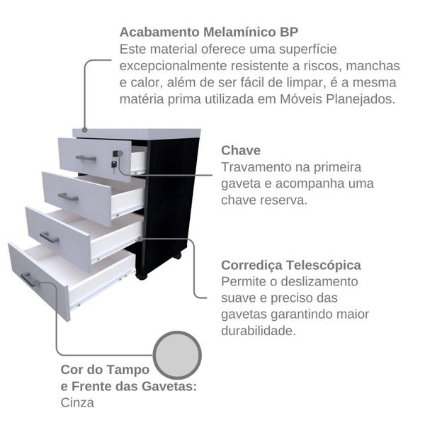 Imagem de Gaveteiro Volante com 4 Gavetas para Escritório ou Home Office