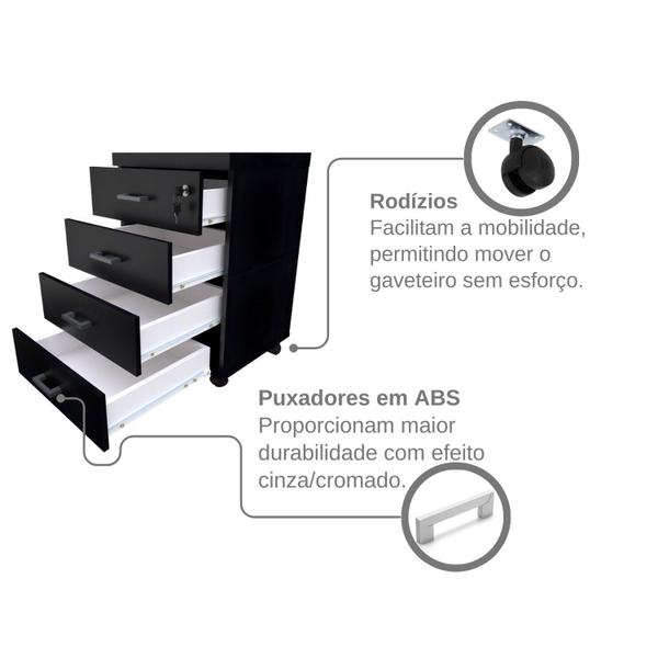 Imagem de Gaveteiro Volante com 4 Gavetas para Escritório ou Home Office
