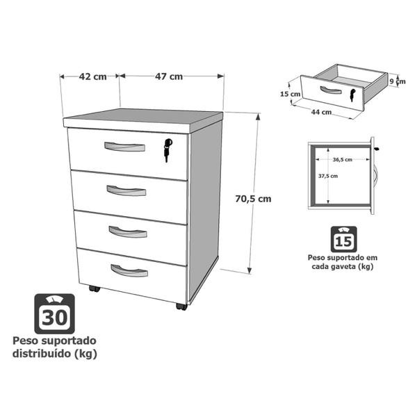 Imagem de Gaveteiro Volante Para Escritório Com 4 Gavetas