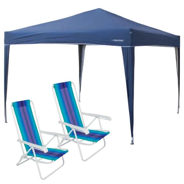 Imagem de Gazebo Tenda Dobravel Trixx Ntk 3 X 3m + 2 Cadeiras de Praia 4 Posicoes  Kit 