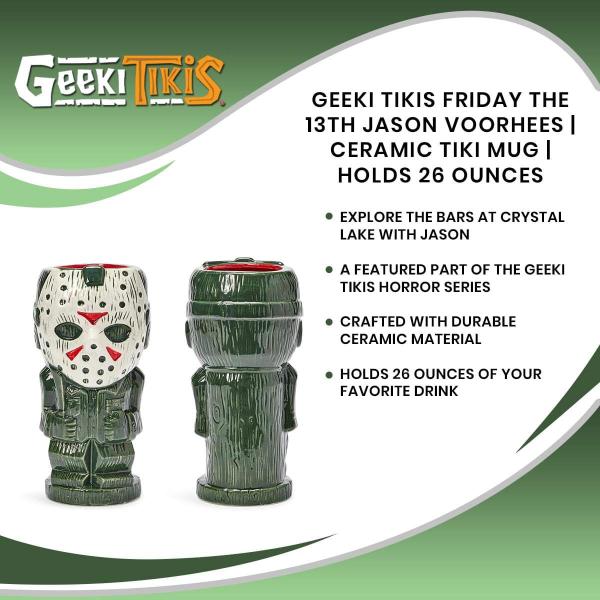 Imagem de Geeki Tikis Sexta-feira 13 Jason Voorhees Caneca  Sexta-feira oficial A 13ª Copa de Cerâmica Estilo Tiki Colecionável de Horror  Detém 26 onças