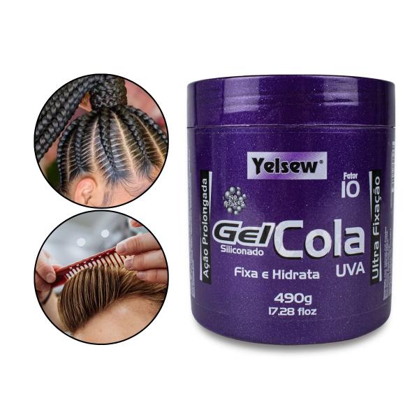 Imagem de Gel Cola Siliconado Transparente Uva Ultra Fixação Definição Antifrizz Cabelo Penteado Finalização 490g, Yelsew