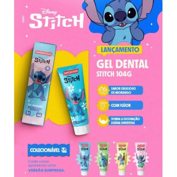 Imagem de Gel E Escova Escolar Dente Infantil Stitch Dentalclean Estojo - Azul