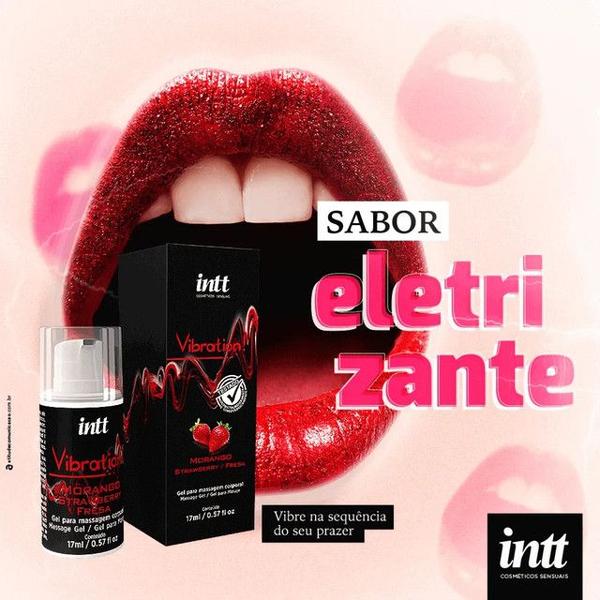 Imagem de Gel Excitante Vibration Power Extra Forte Chiclete Morango 17ml Intt  2 un