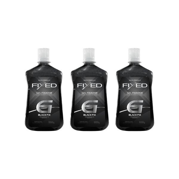 Imagem de Gel Fixador Fixed Black Fixaçao 6 Preto 1000G-Kit C/3Un