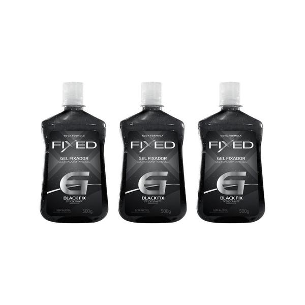 Imagem de Gel Fixador Fixed Black Fixaçao 6 Preto 500G-Kit C/3Un