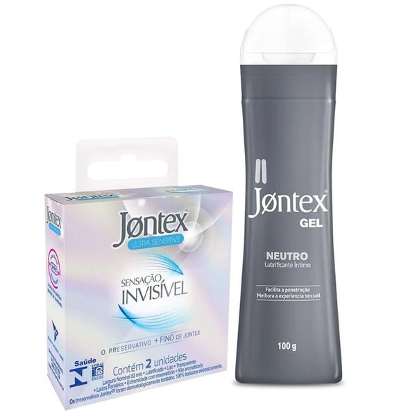 Imagem de Gel Lubrificante Neutro + Preservativo Jontex Sensação Invisível 2 Unidades - Kit