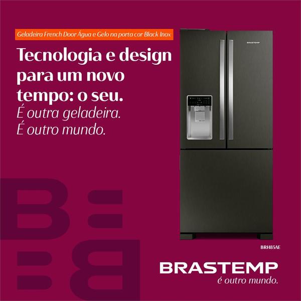 Imagem de Geladeira Brastemp Frost Free French Door Água e Gelo na Porta 515 litros cor Black Inox - BRH85AE