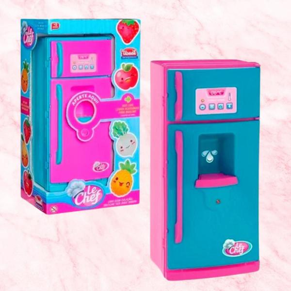 Imagem de Geladeira de brinquedo com Acessórios Luz e Som Cozinha Rosa Brinquedo Menina Presente Infantil Led